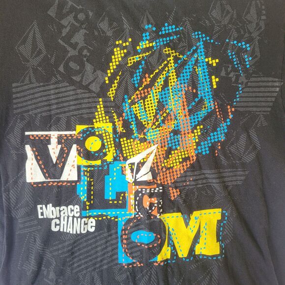Volcom Embrace Change T-Shirt L Black Multicolor Graphic Logo Surf Skate Tee - Picture 4 of 8
